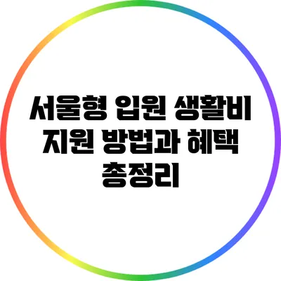 서울형 입원 생활비 지원 방법과 혜택 총정리